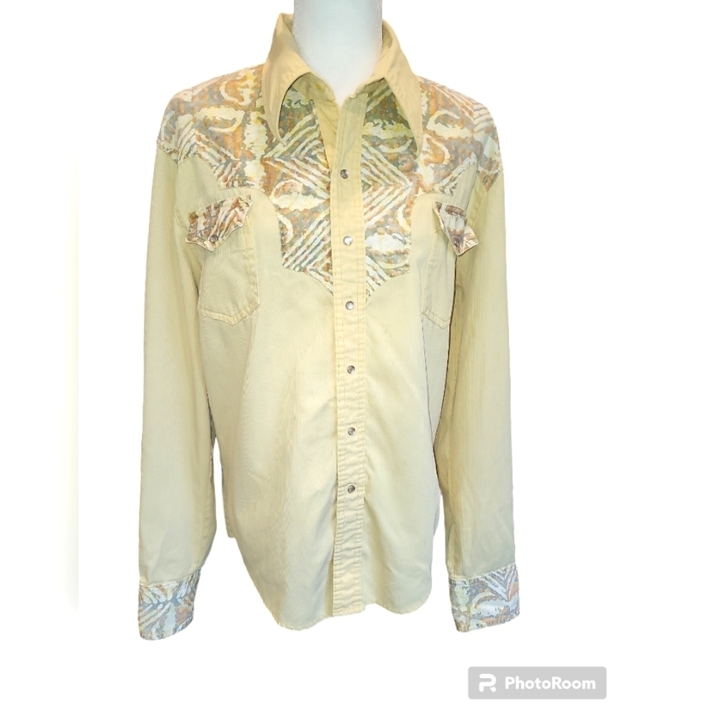 Vintage Anna Zapp western cowgirl shirt pearl snap sz XL yellow